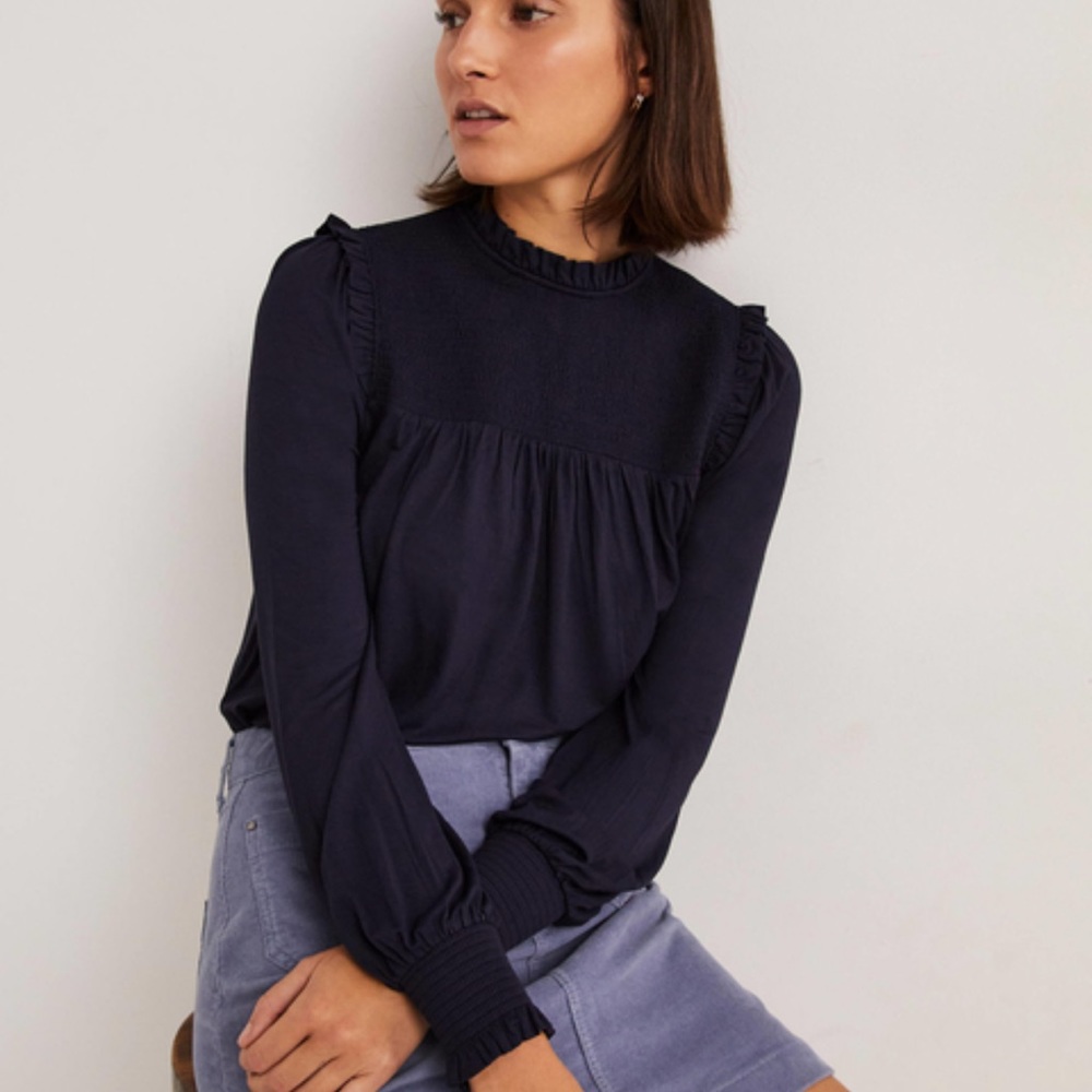Boden Smocked yoke printed top - Navy
